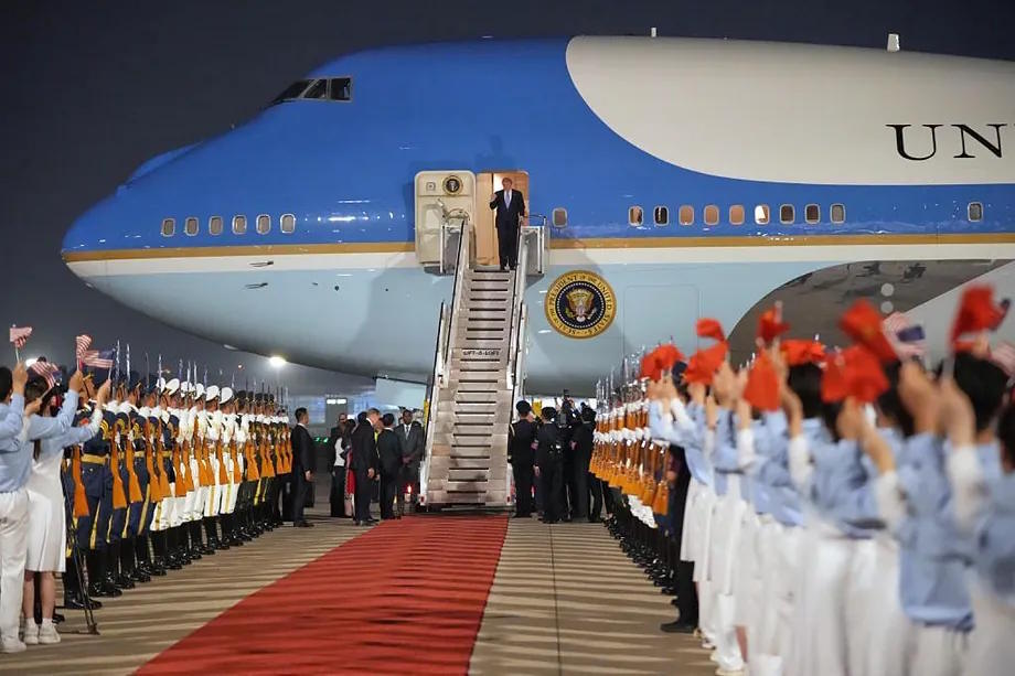 Trump, upon his arrival in Beijing this Wednesday.