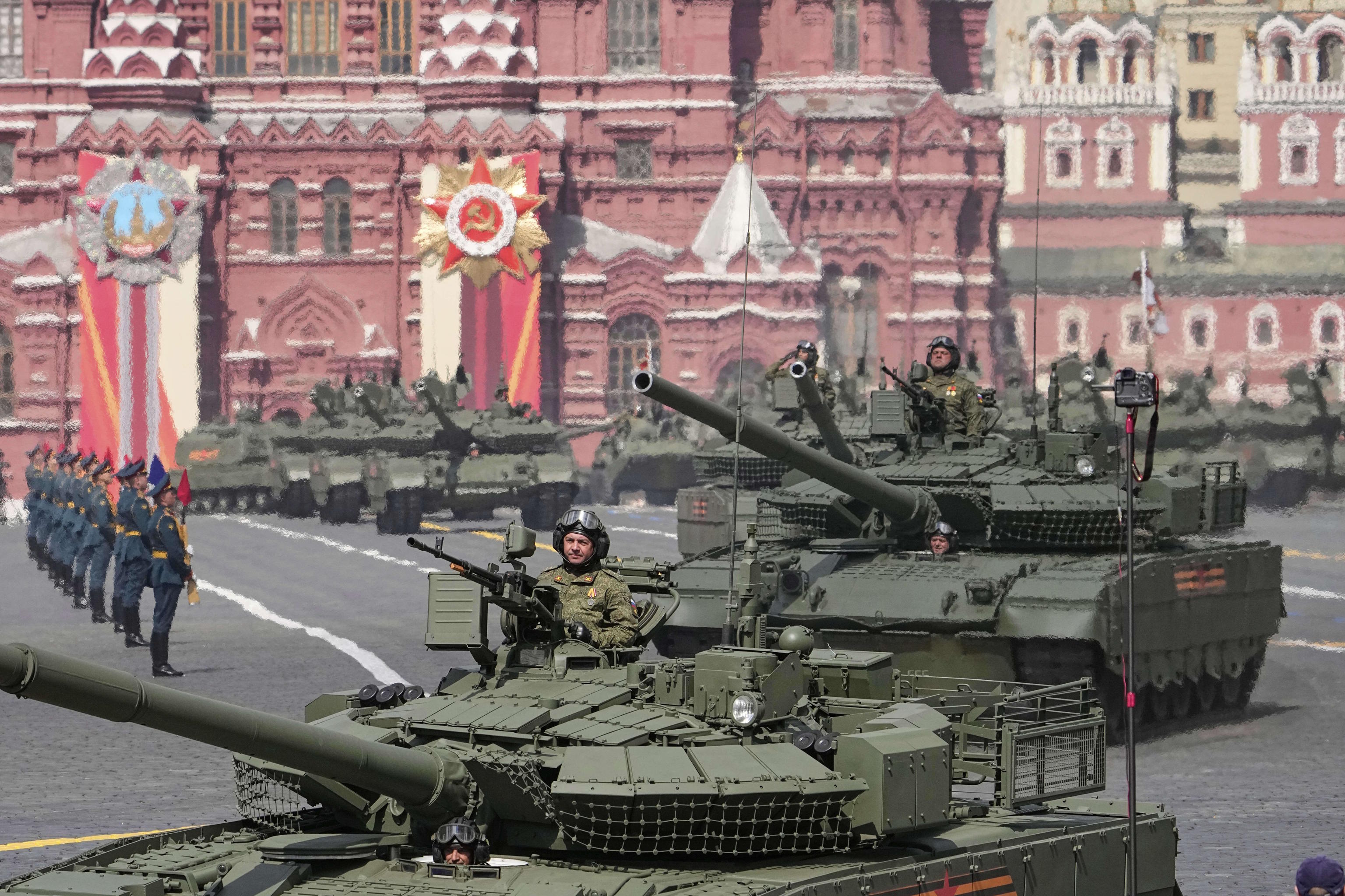 Russian tanks roll in Red square during the Victory Day military parade in Moscow.