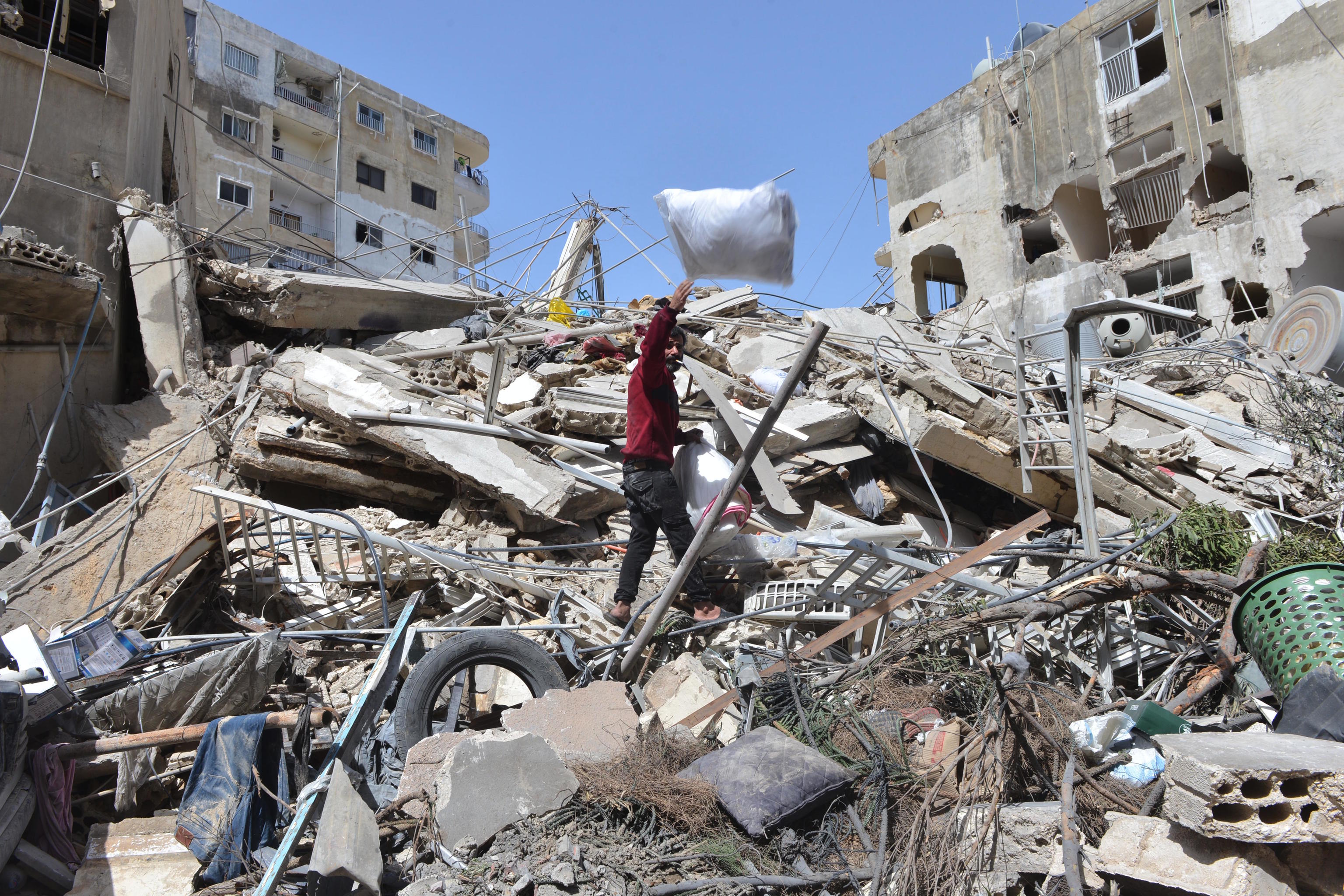 a building destroyed in an Israeli airstrike in Lebanon.