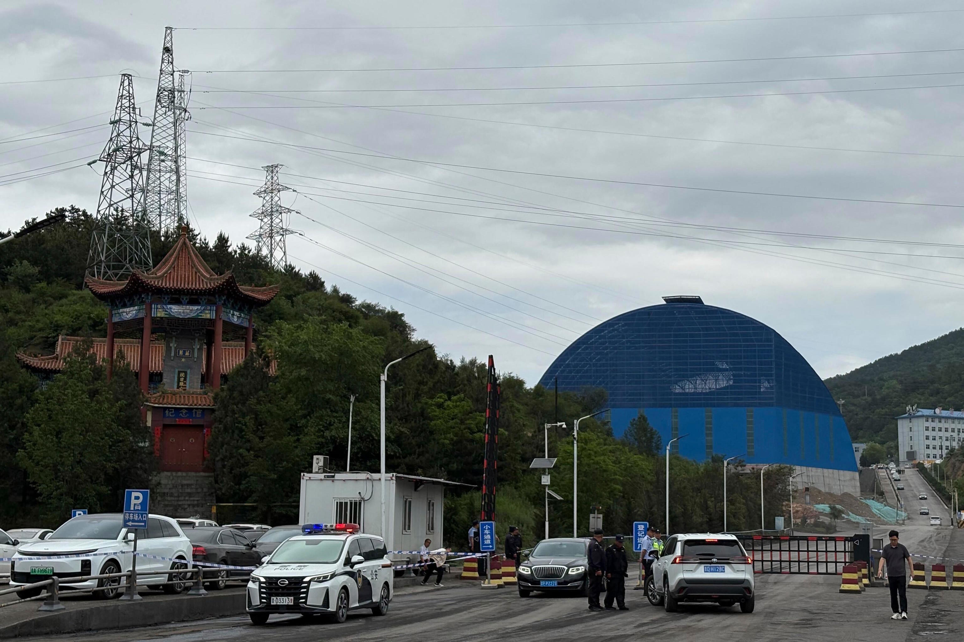 Emergency and rescue services at the entrance to the mine.
