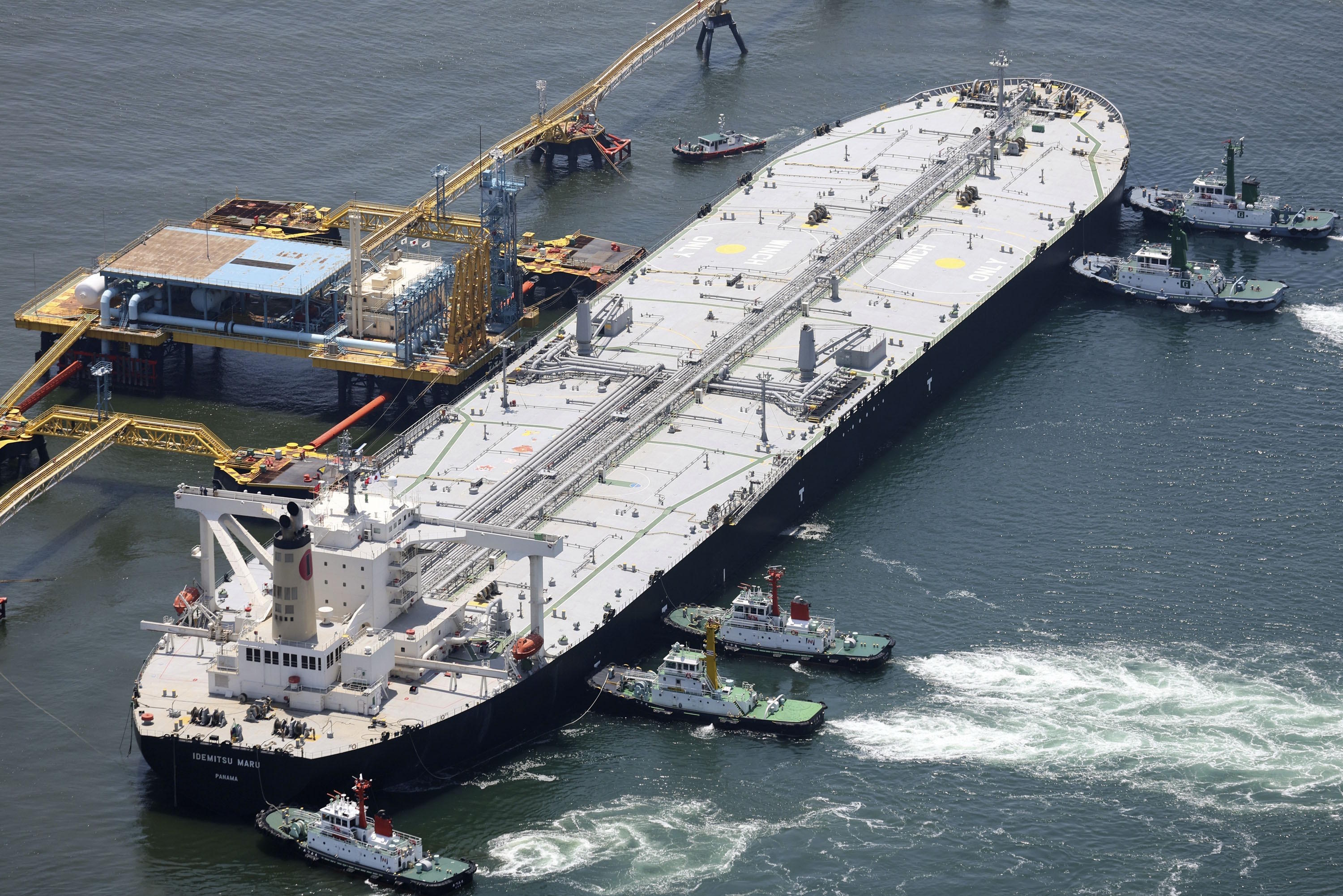 Japan's crude oil tanker "Idemitsu Maru," that passed through the Strait of Hormuz in April, arrives at waters off Japan..