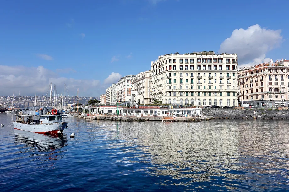 The Eurostars Hotel Excelsior, as seen from the Bay of Naples.