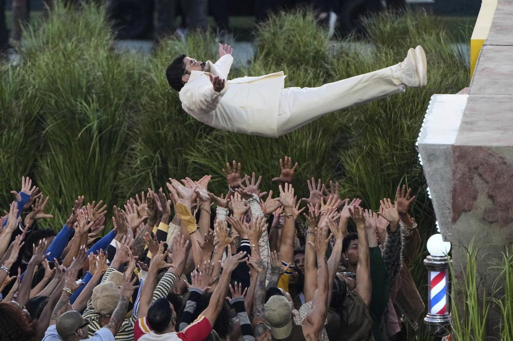 Bad Bunny during a concert.