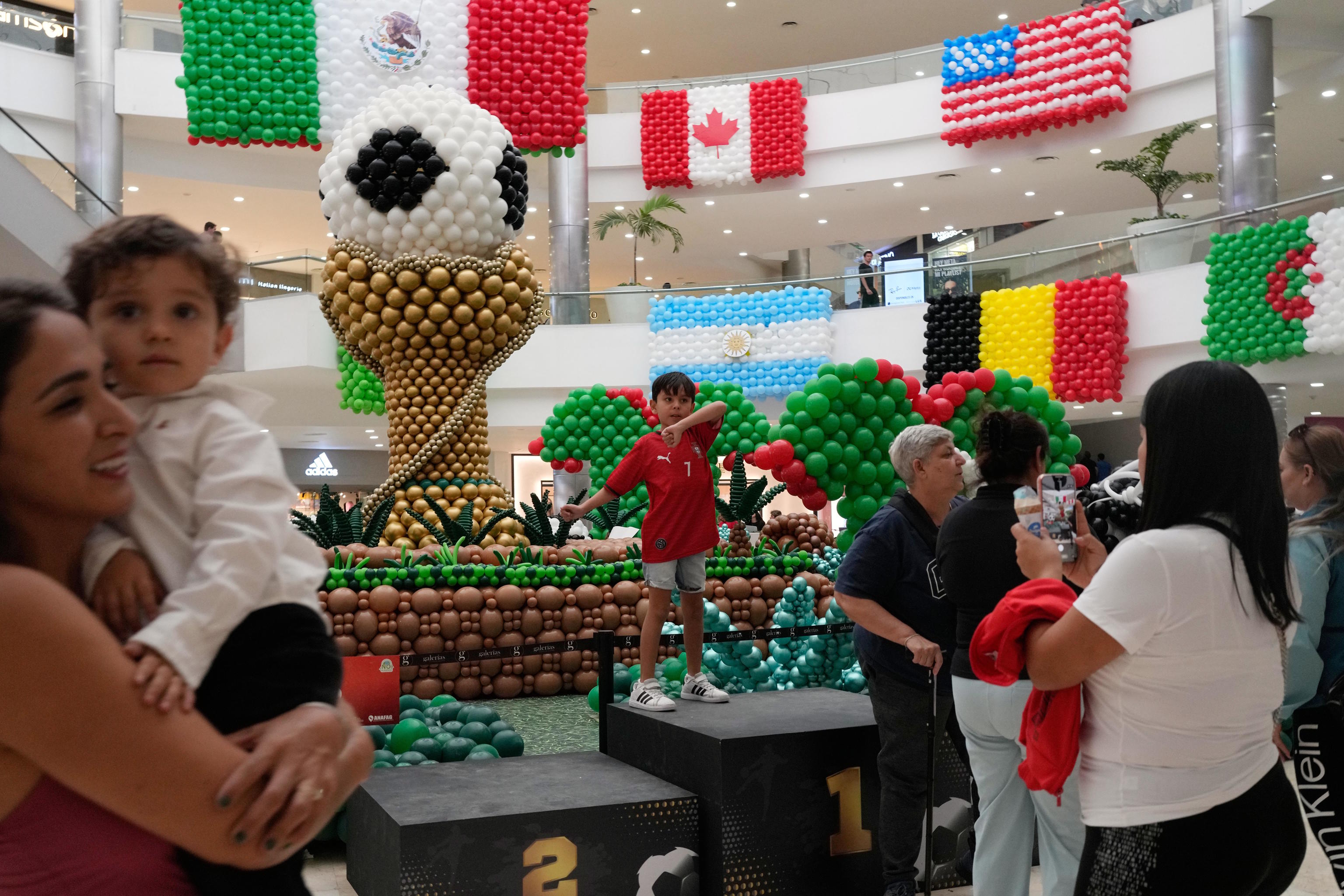 Balloon flags of countries participating in the FIFA World Cup finals in Mexico.