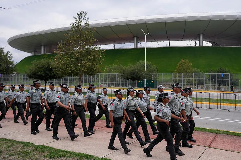 Police deployed at the stadium in Guadalajara, Mexico.