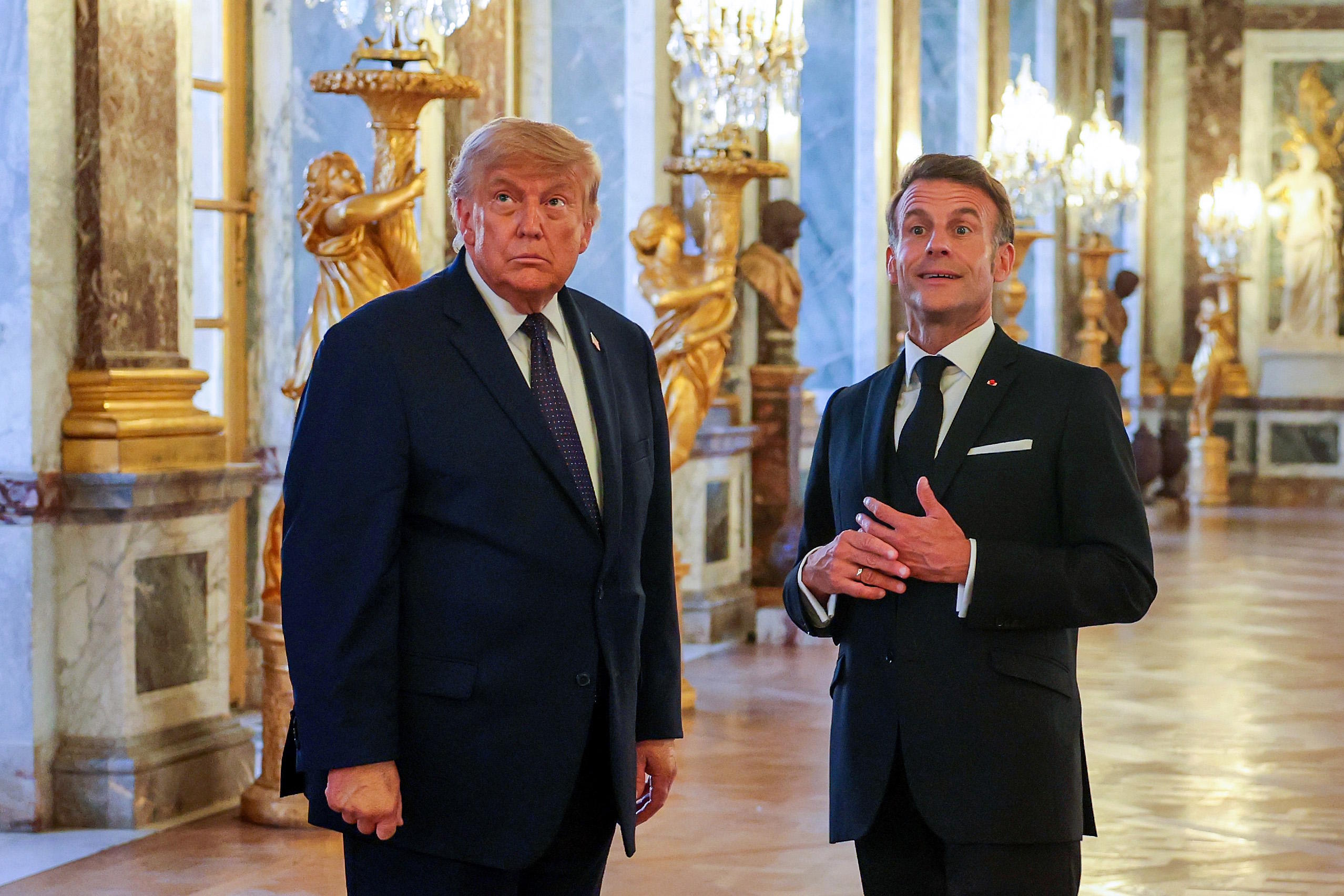 U.S. President Trump receives a tour of Chateau de Versailles from Macron.