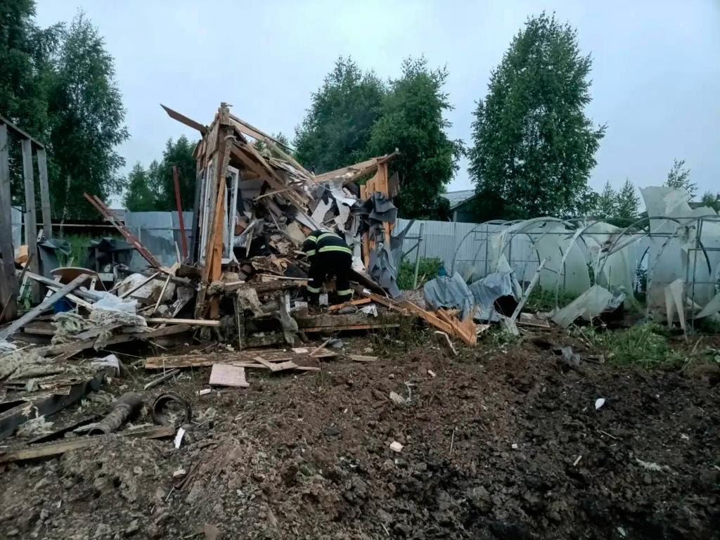 The damage in a country side after a Ukrainian drone attack outside Moscow