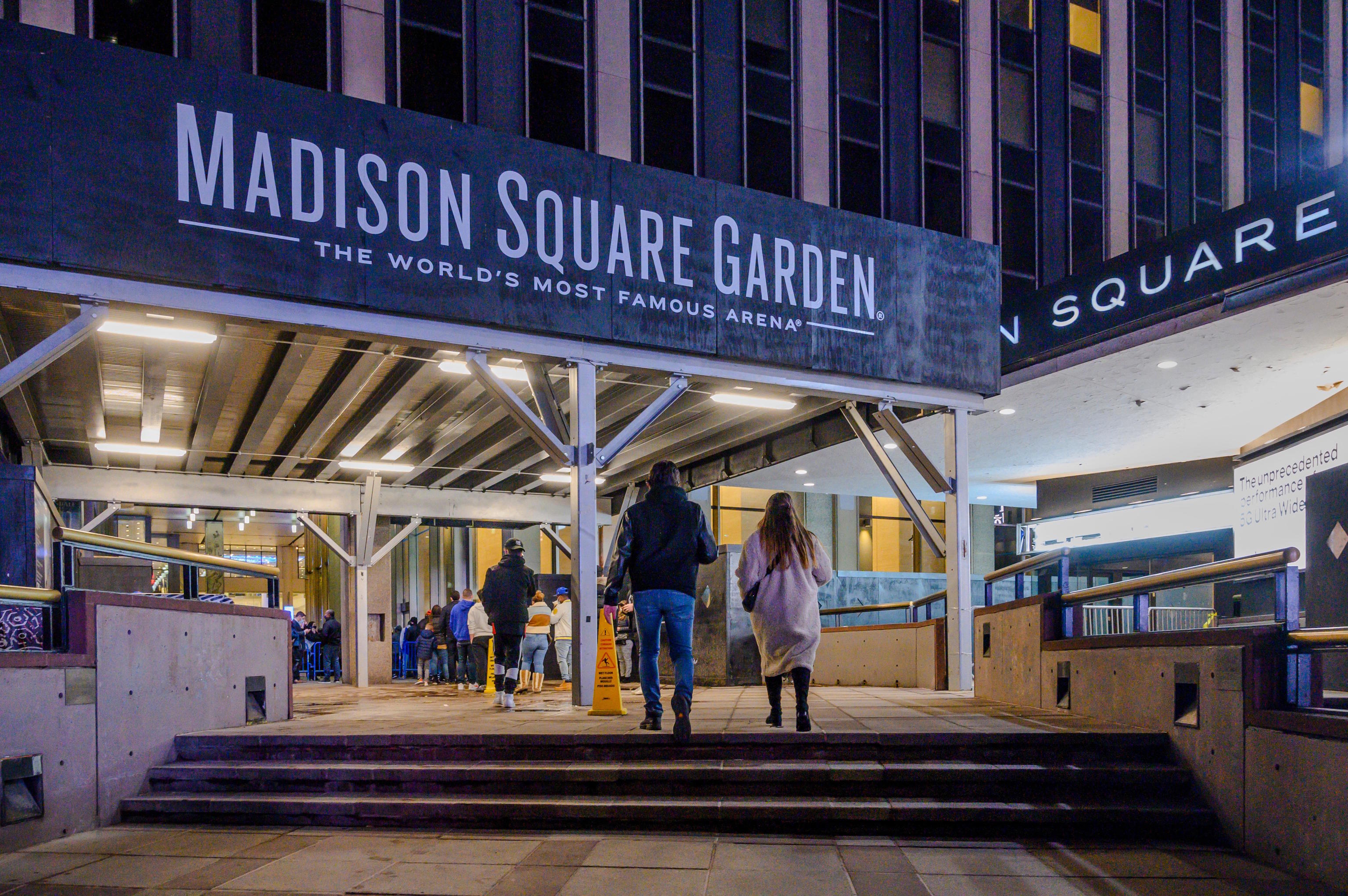 View of an entrance to Madison Square Garden.