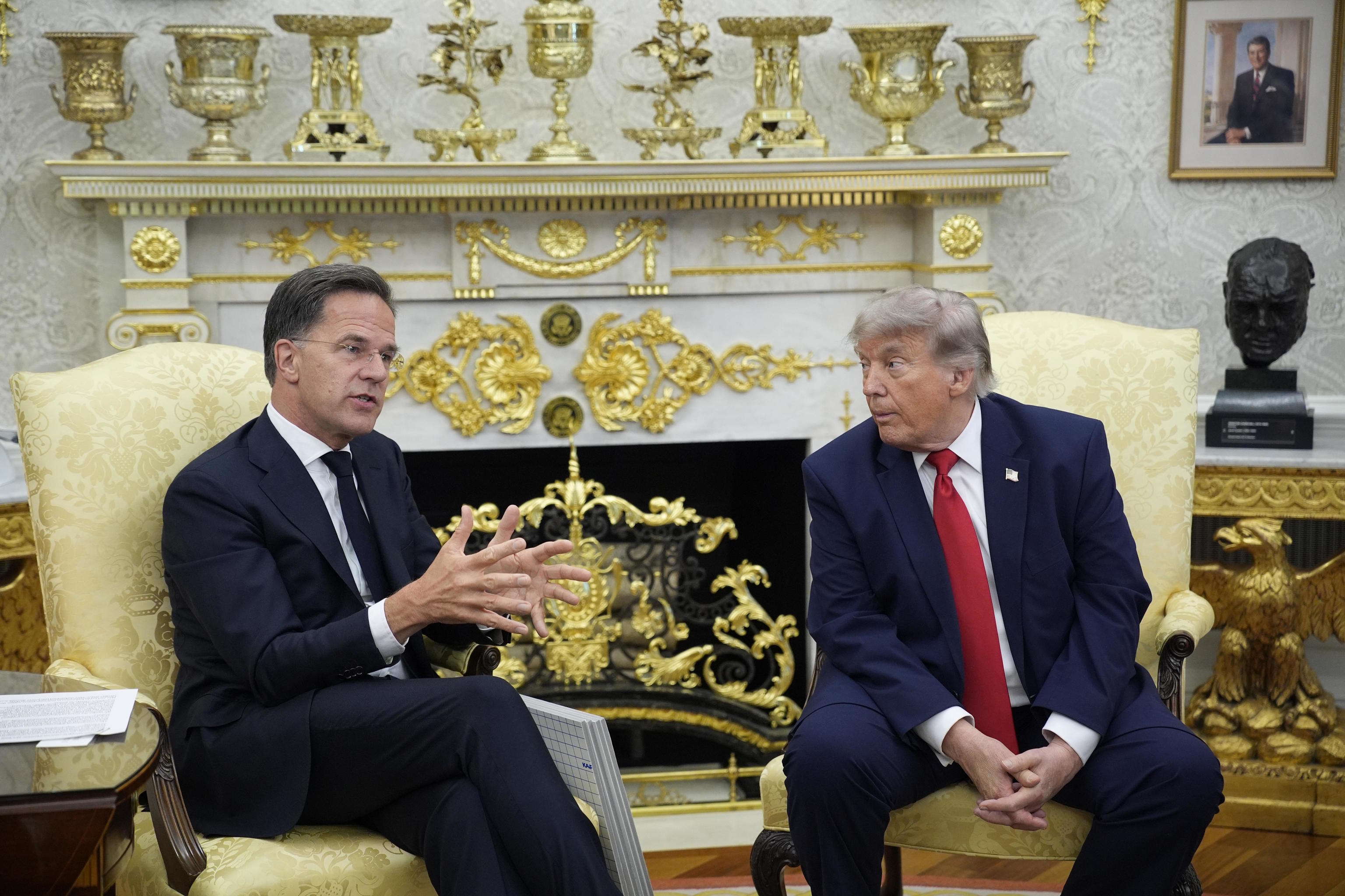 United States President Donald J Trump meets with Mark Rutte.