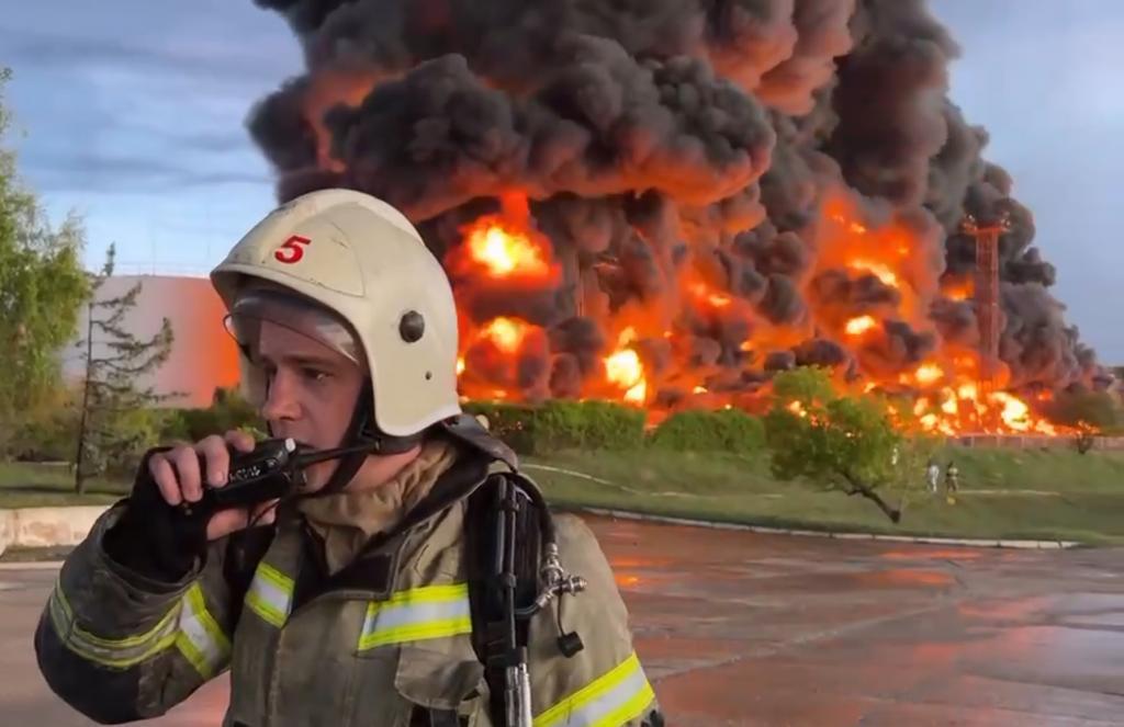 A burning fuel tank in Sevastopol, Crimea.