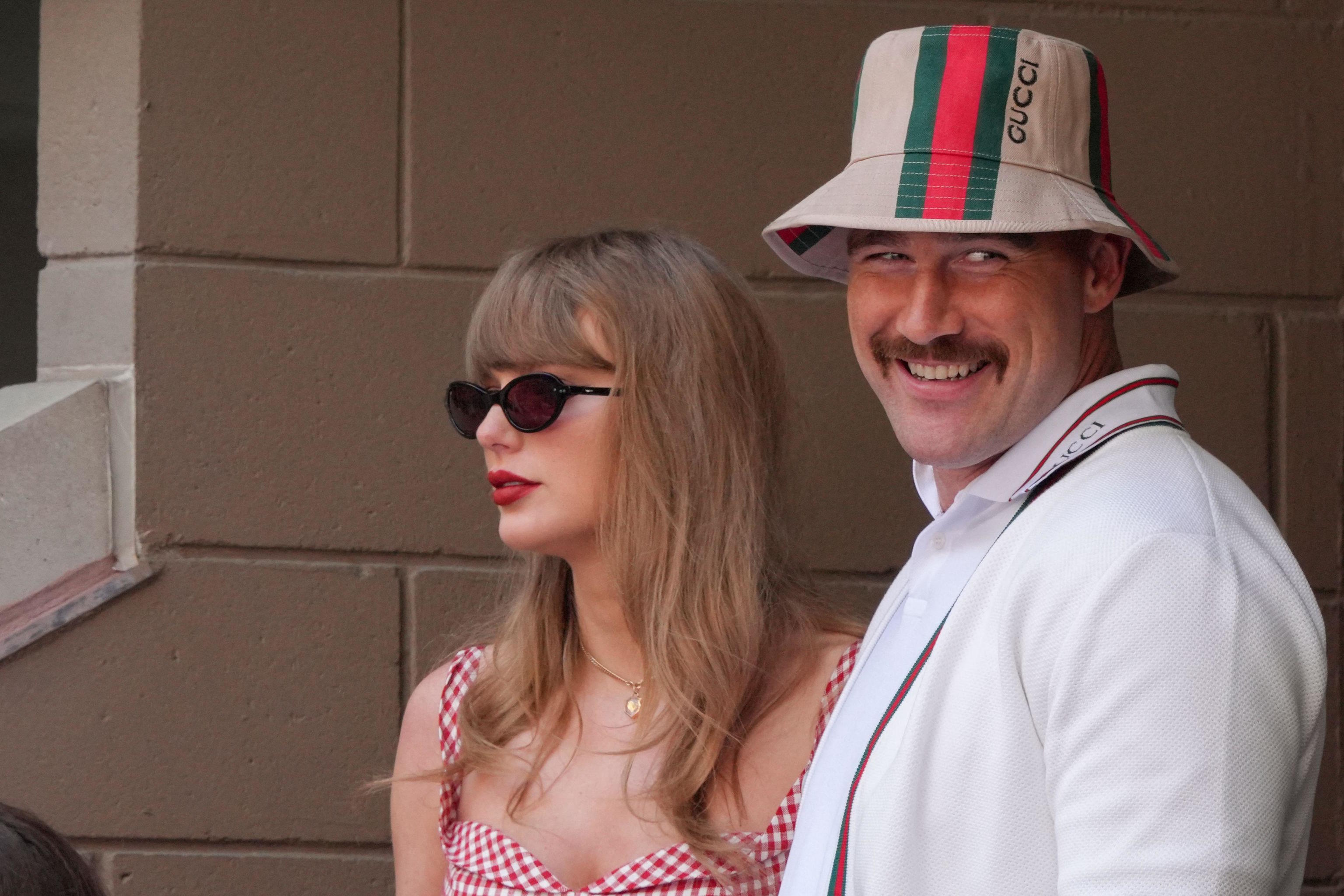 US singer-songwriter Taylor Swift and US NFL football player Travis Kelce.