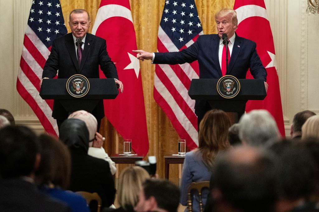 President Donald Trump speaks during a news conference with Turkish President Recep Tayyip Erdogan