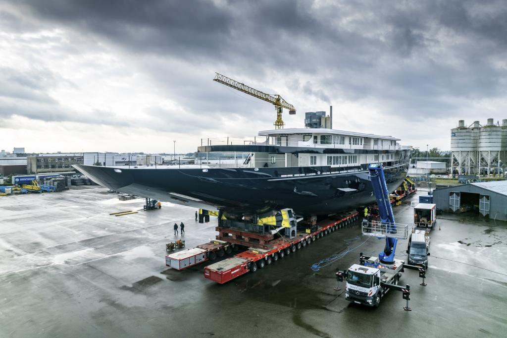 View of a yacht, reportedly being built for Amazon founder Jeff Bezos