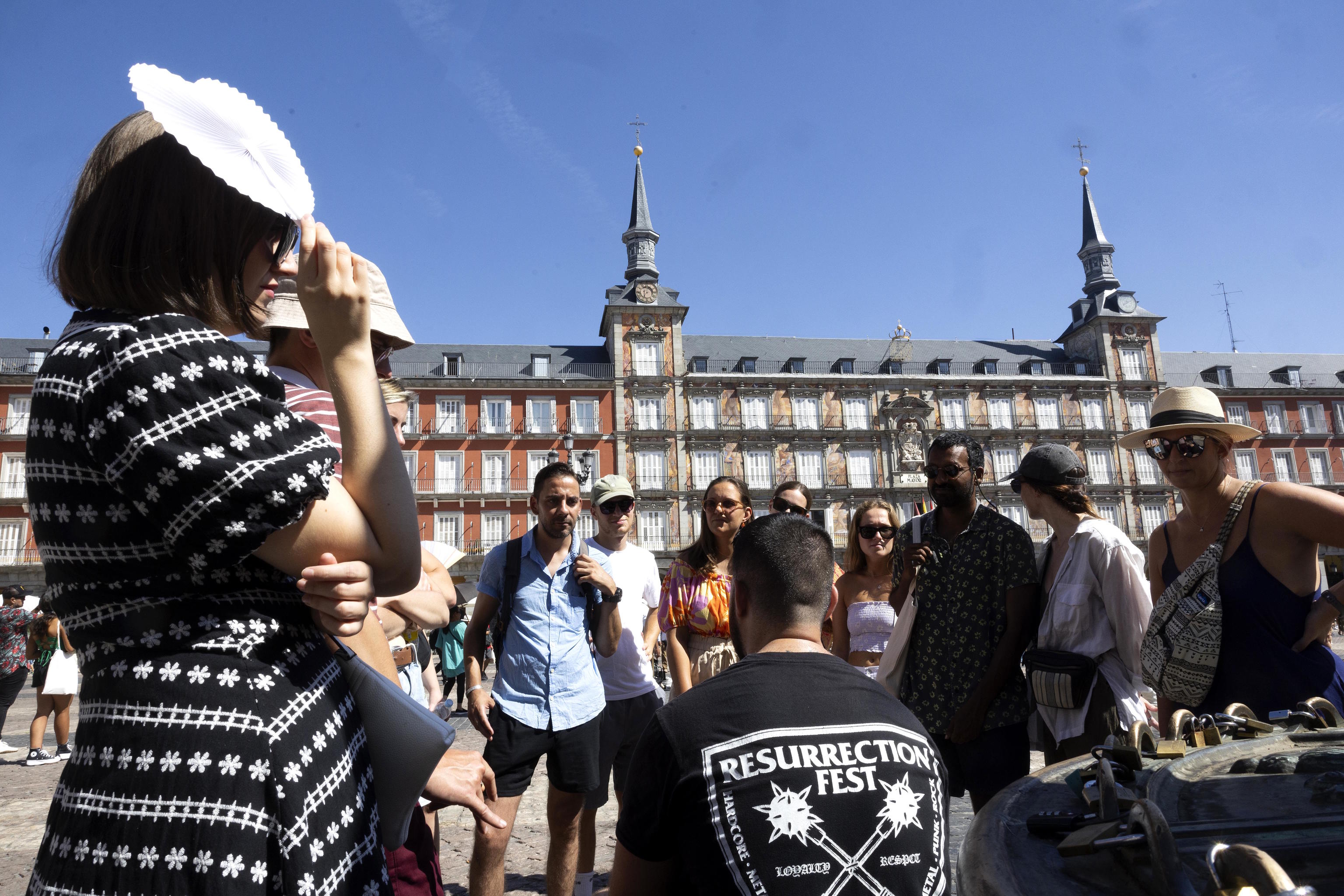 Tourists in Madrid, Spain.