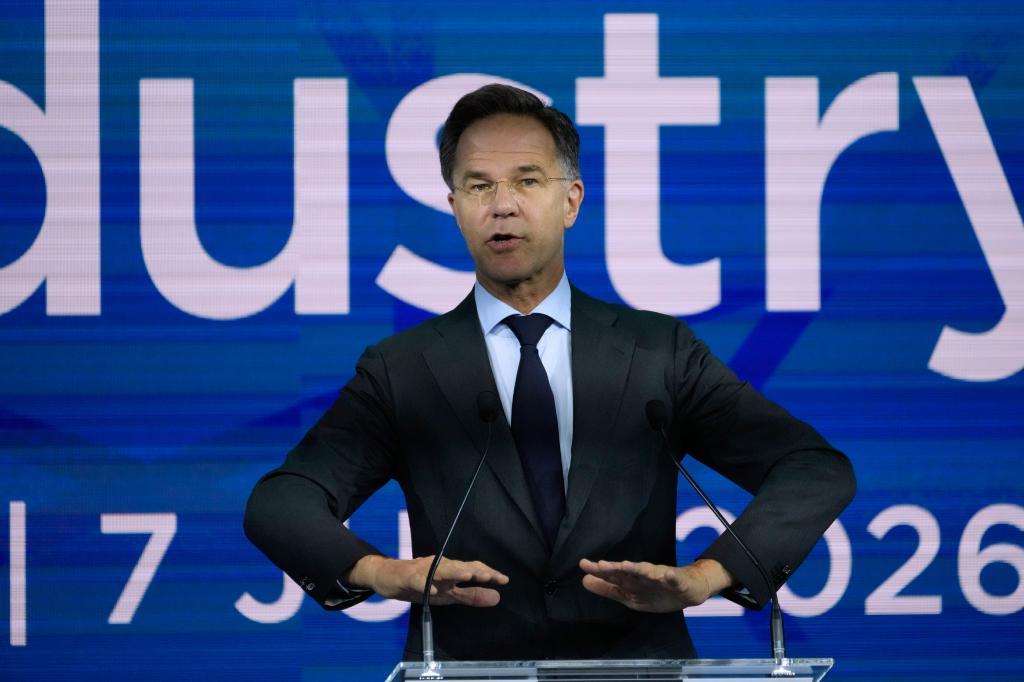 NATO Secretary General Mark Rutte speaks during the opening of the NATO Defense Industry Forum