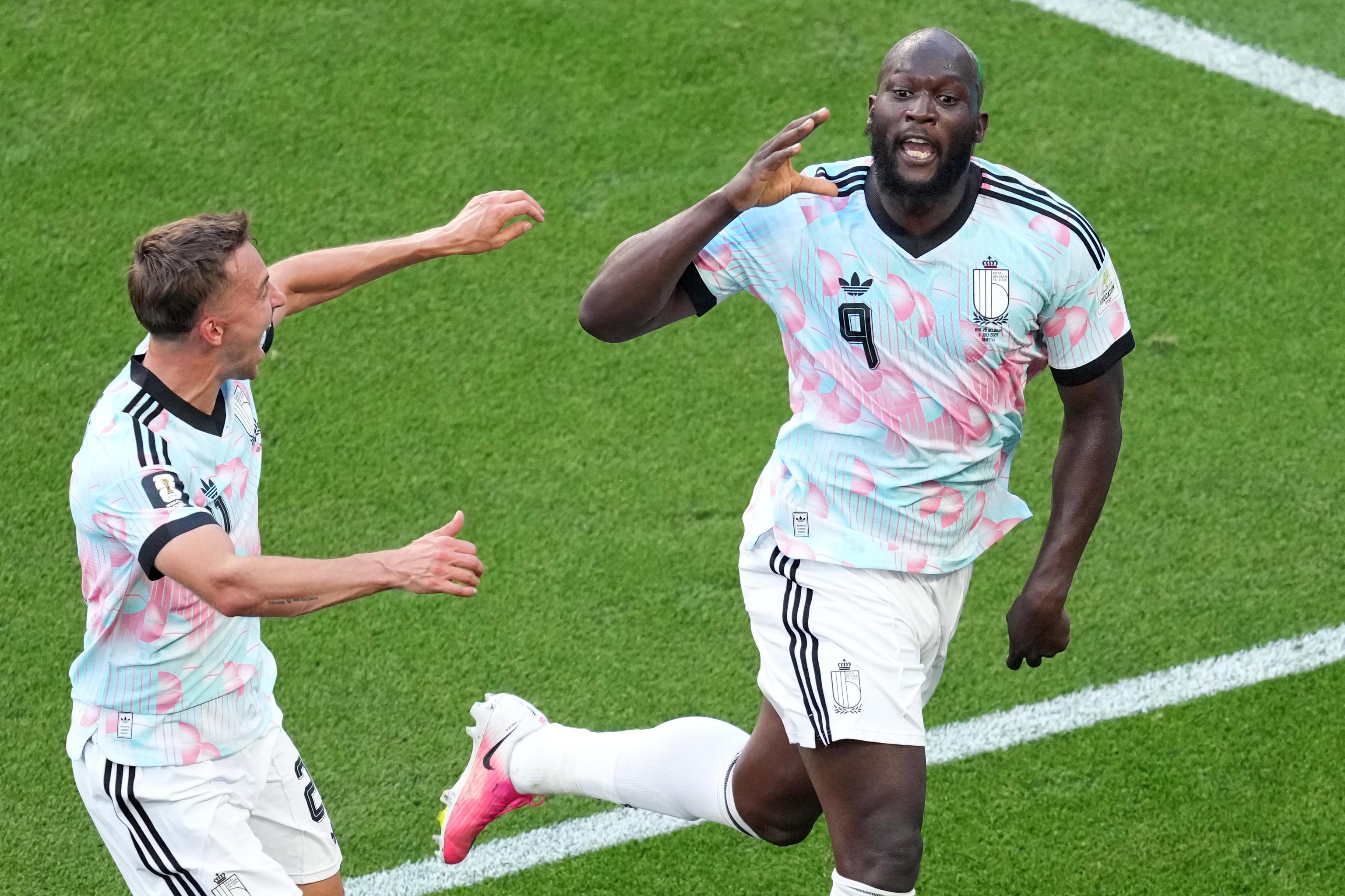 Belgium's Romelu Lukaku (9) celebrates.