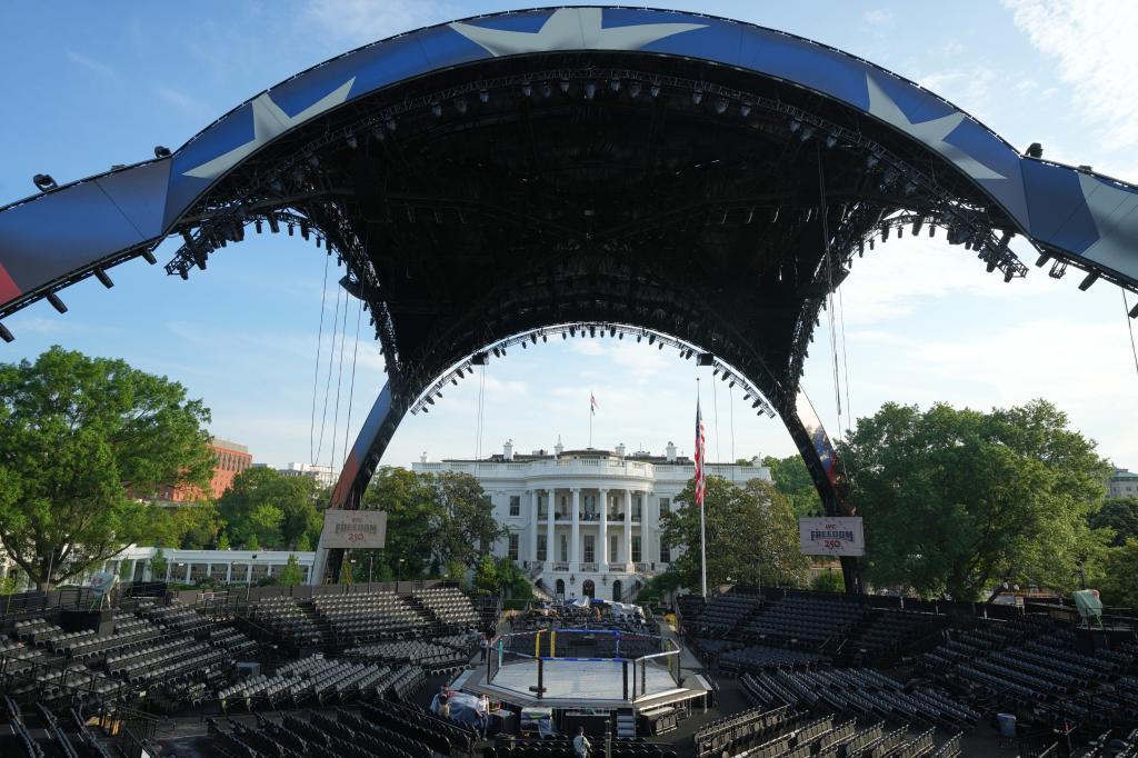 The arena for the UFC Freedom 250 fights on the South Lawn of the White House