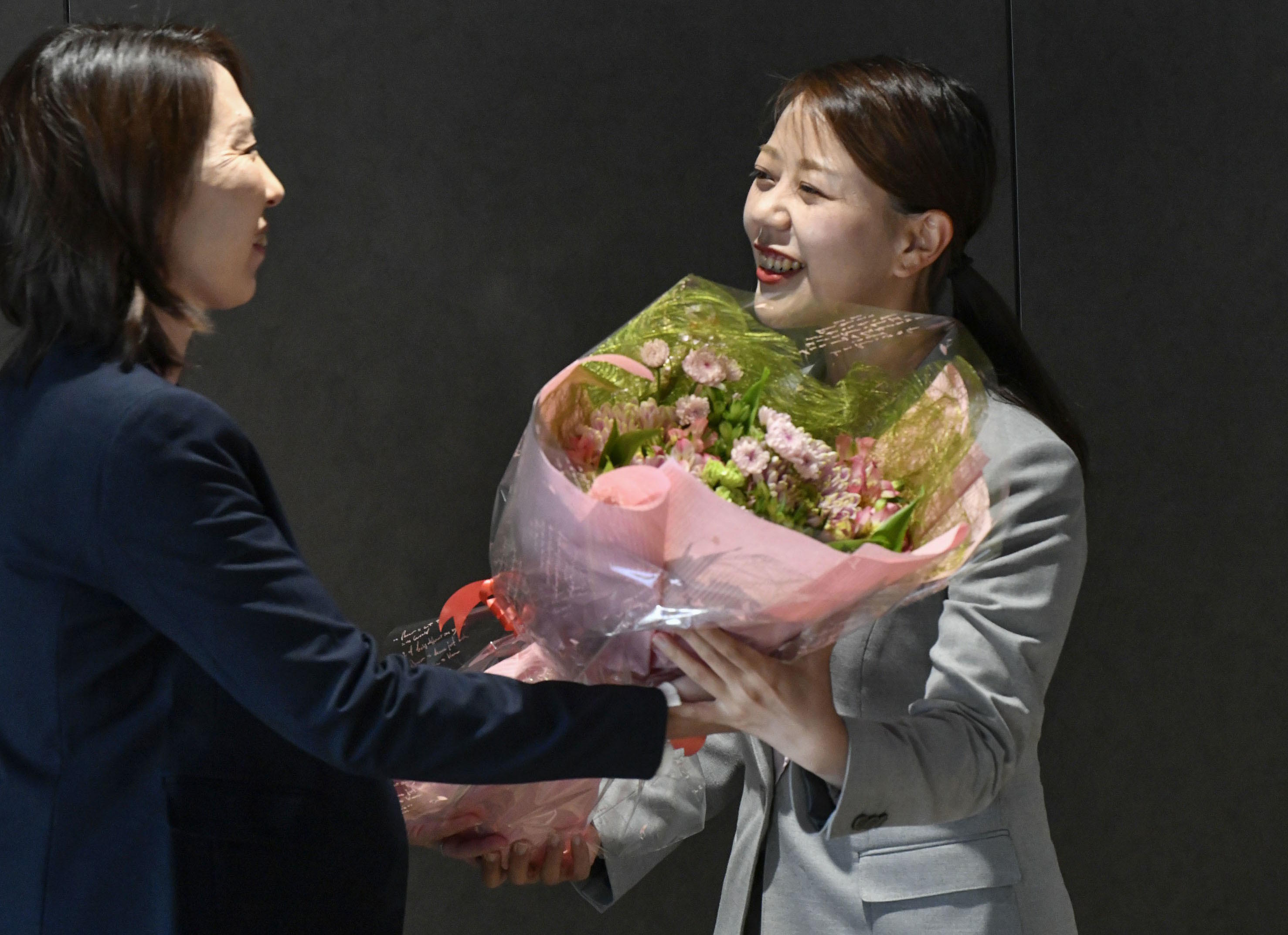 Shoko Kawata (R), who became Japan's youngest-ever female mayor at 33 years old.