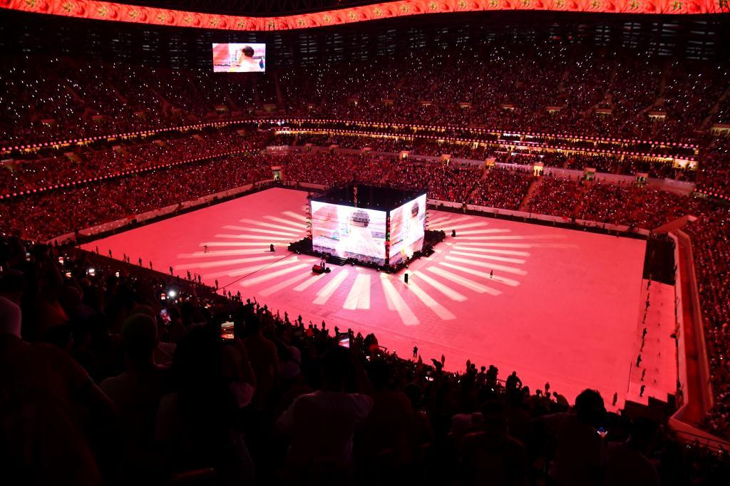 Morocco fans watch the quarterfinal World Cup soccer match between Morocco and France