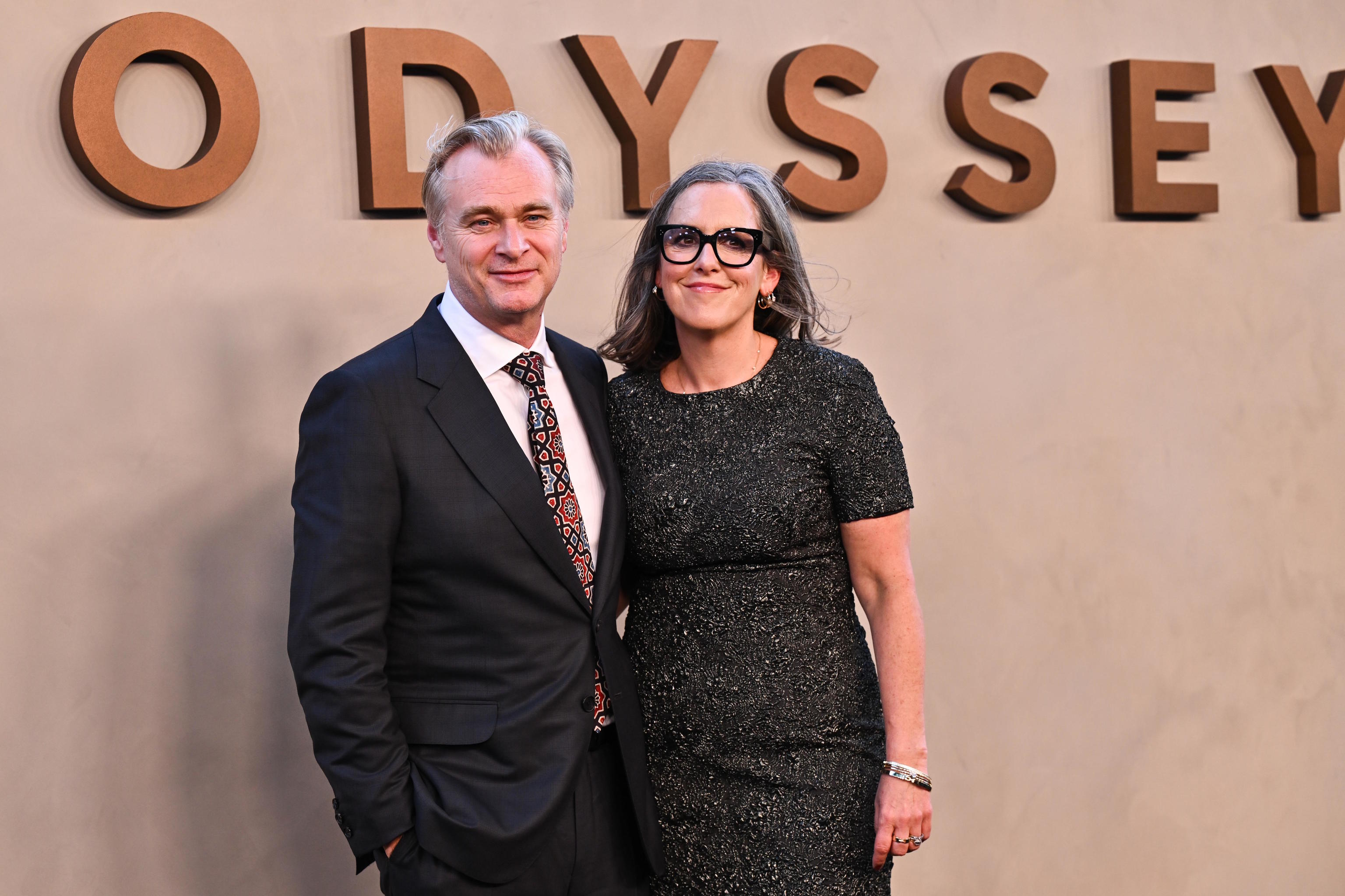 Christopher Nolan and Emma Thomas attend the premiere of "The Odyssey".