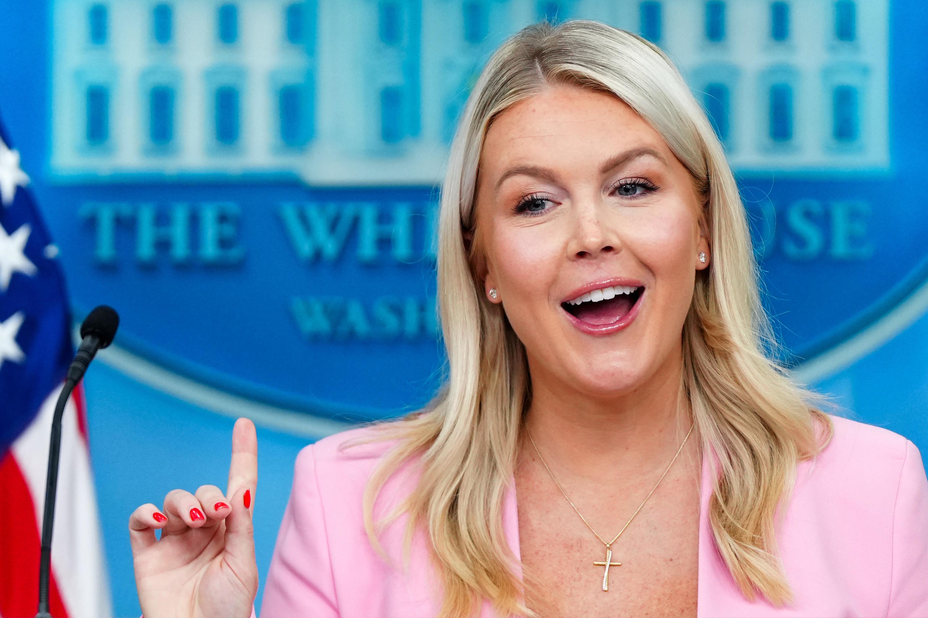 White House press secretary Karoline Leavitt speaks with reporters.