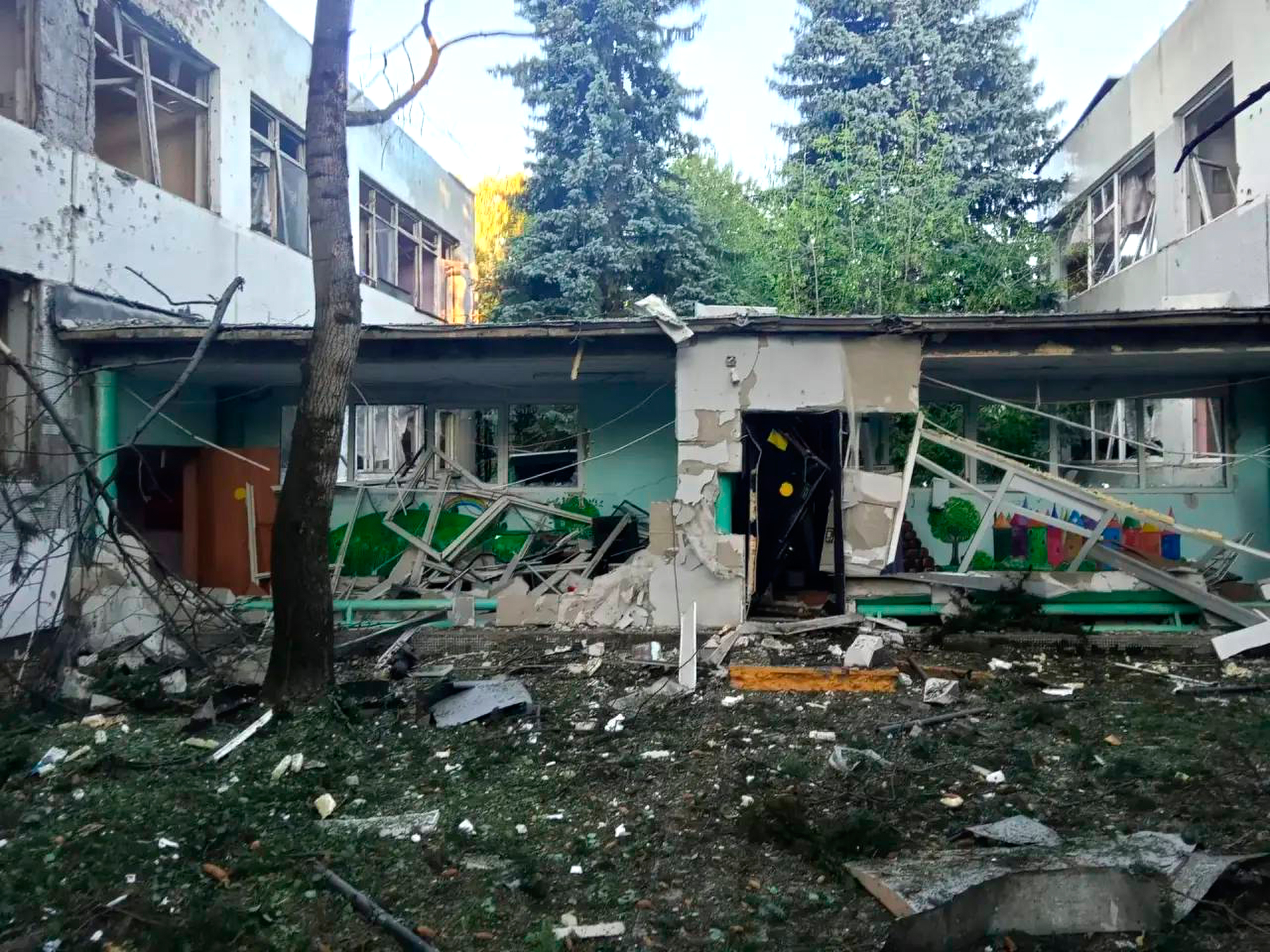 A building damaged during a Ukrainian drone attack in Elektrostal, Moscow.