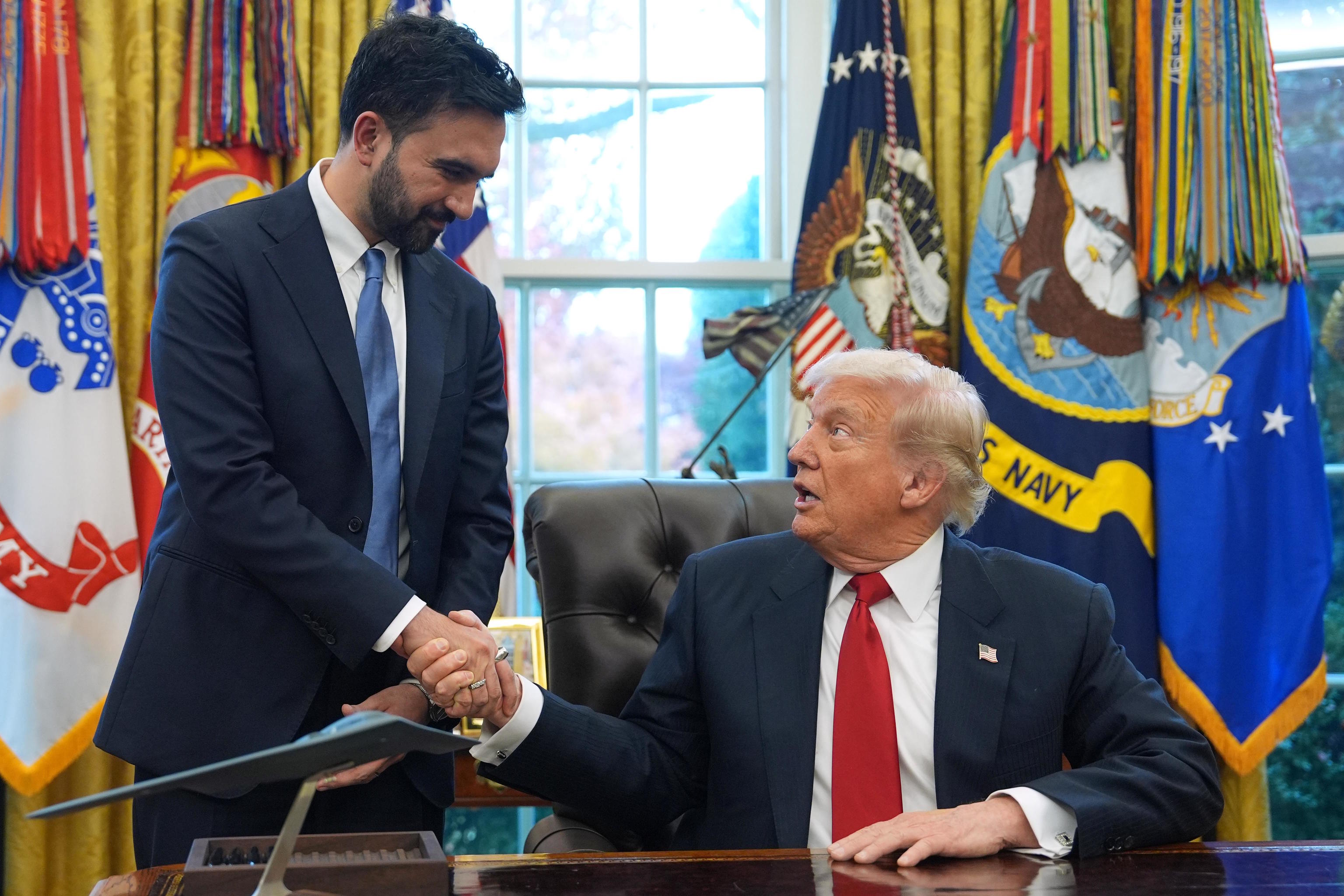 President Trump shakes hands with New York City Mayor-elect Mamdani.
