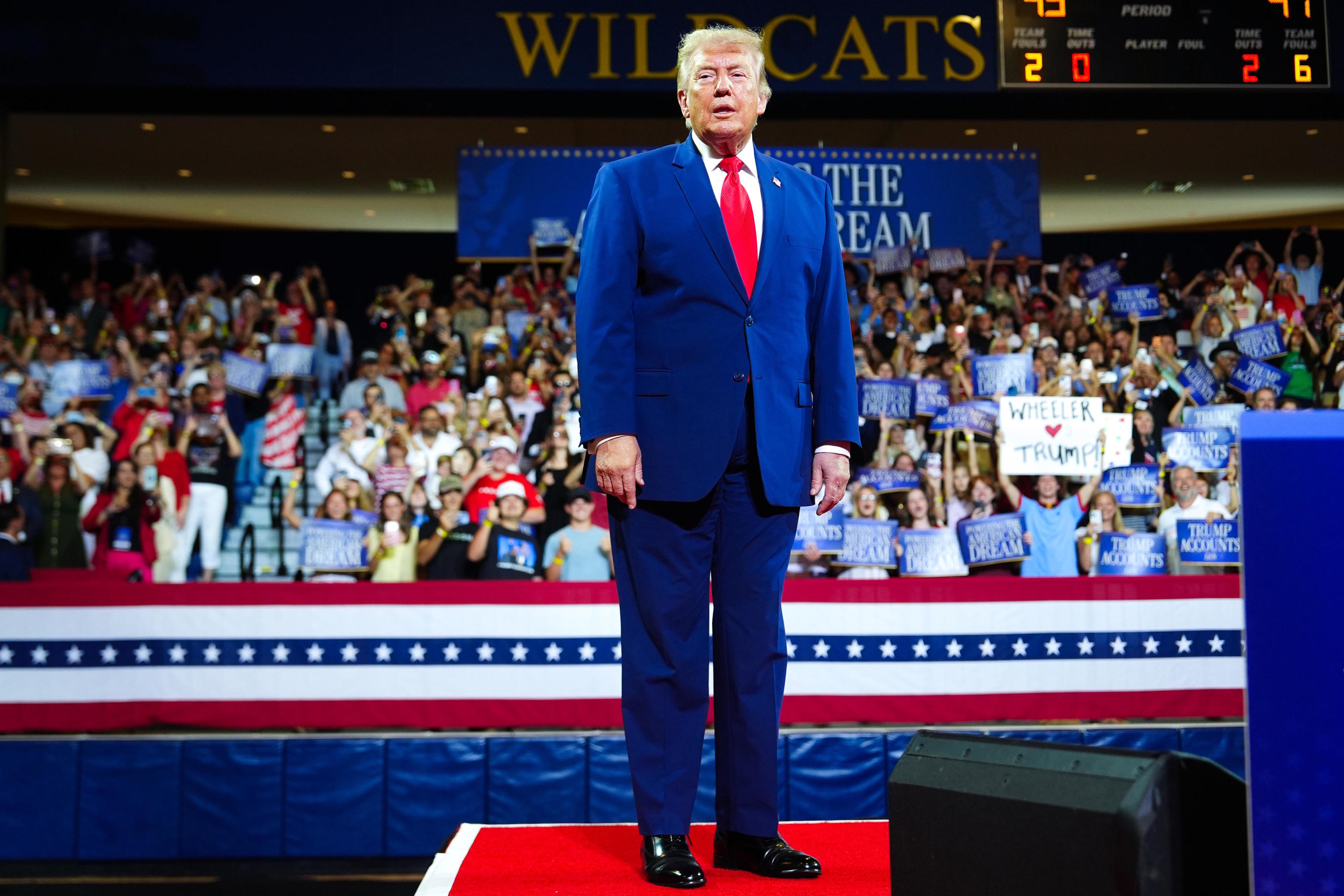 President Trump arrives to speak at Wheeler High School in Marietta.