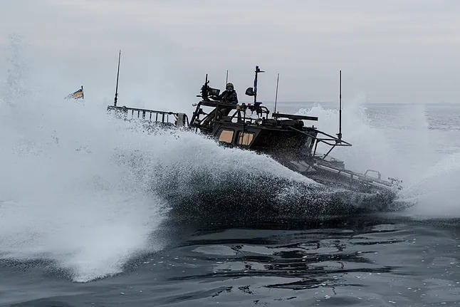 A Ukrainian patrol boat, in the waters near Odesa, in the Black Sea.