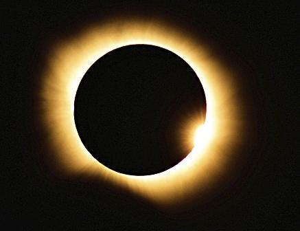A total solar eclipse is seen from Berlanga de Duero, central Spain,