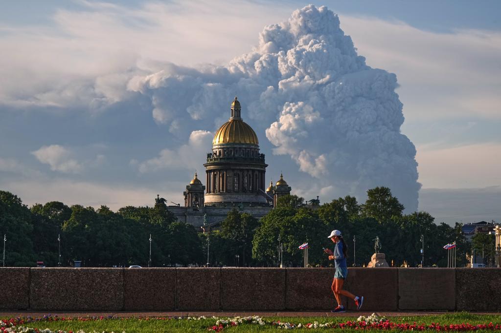 Smoke rises following a Ukrainian drone attack.