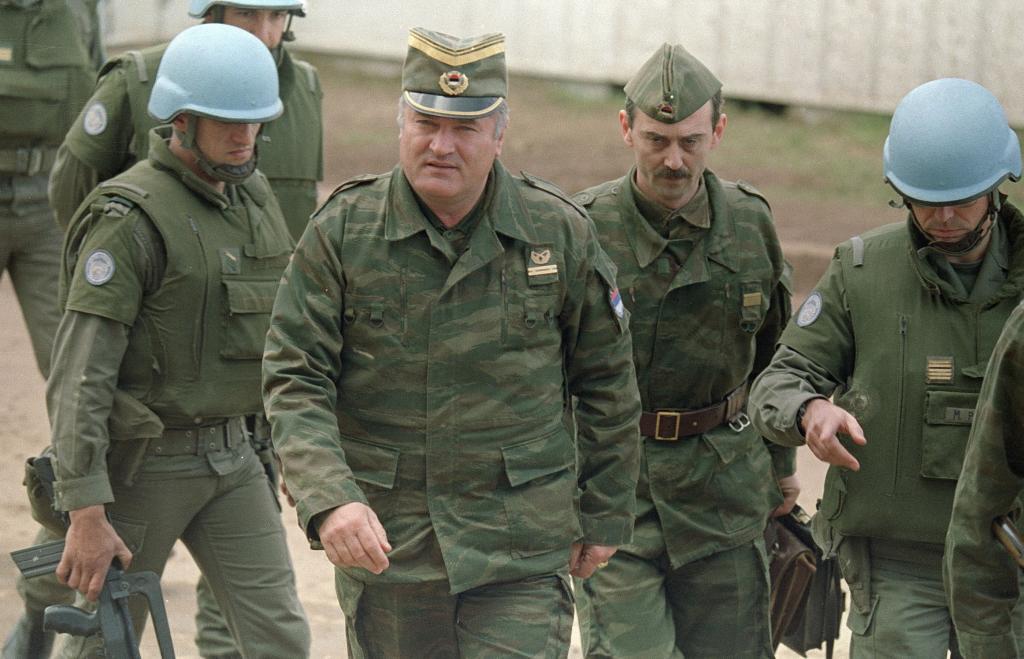 Bosnian Serb army Gen. Ratko Mladic, second from left