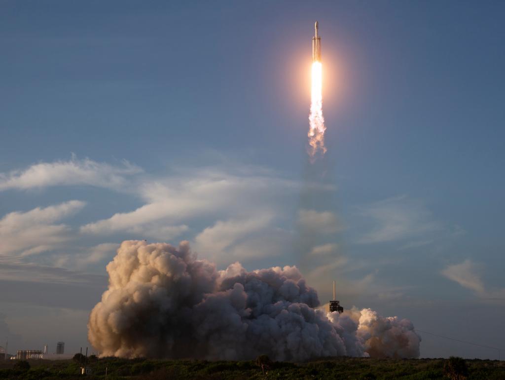 This image provided by NASA shows a SpaceX Falcon Heavy rocket