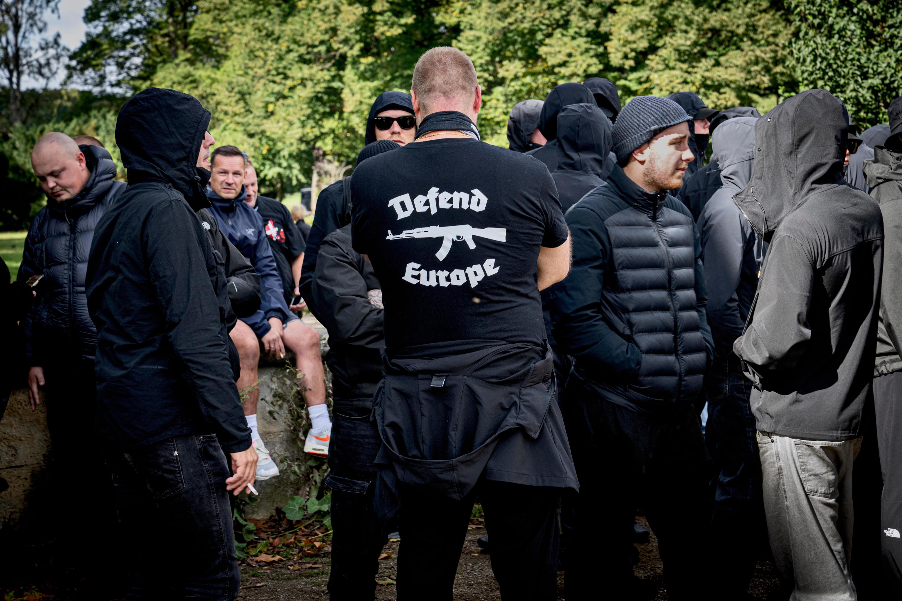 Members of the Danish People's party gather during a march.