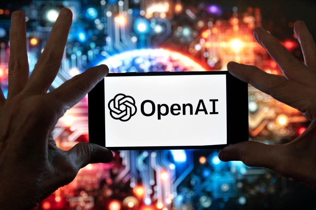 The OpenAI logo is displayed on a cell phone.