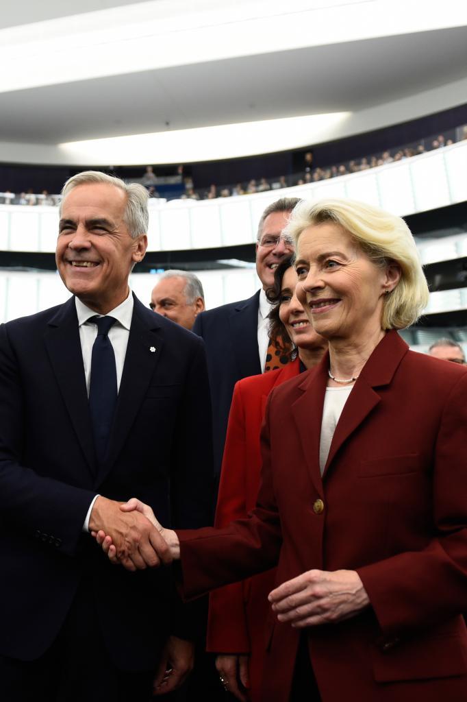 Canada's Prime Minister Mark Carney, left, poses with European Commission President Ursula von der Leyen,
