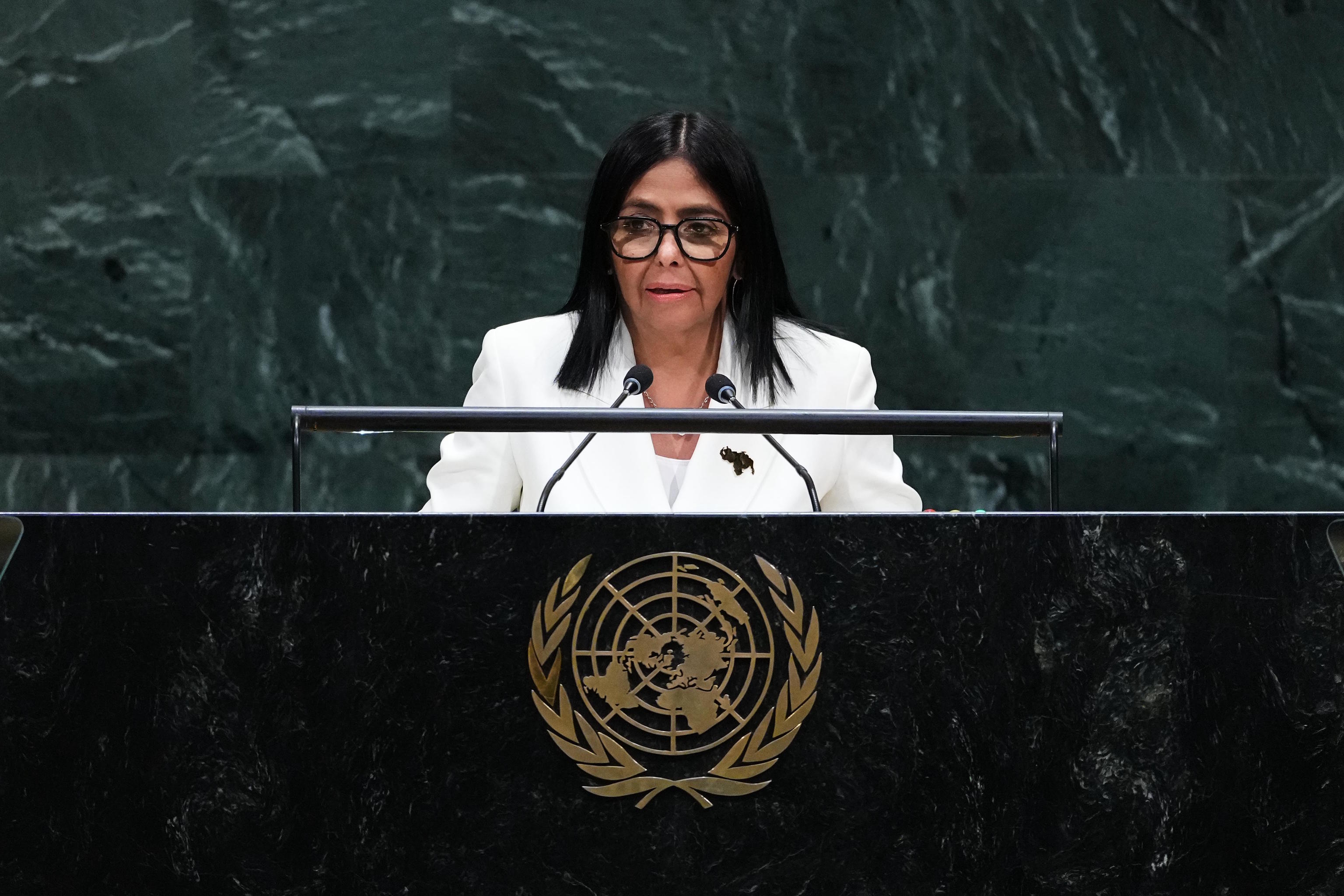 Venezuela's acting president, Delcy Rodr�guez, addresses the UN.