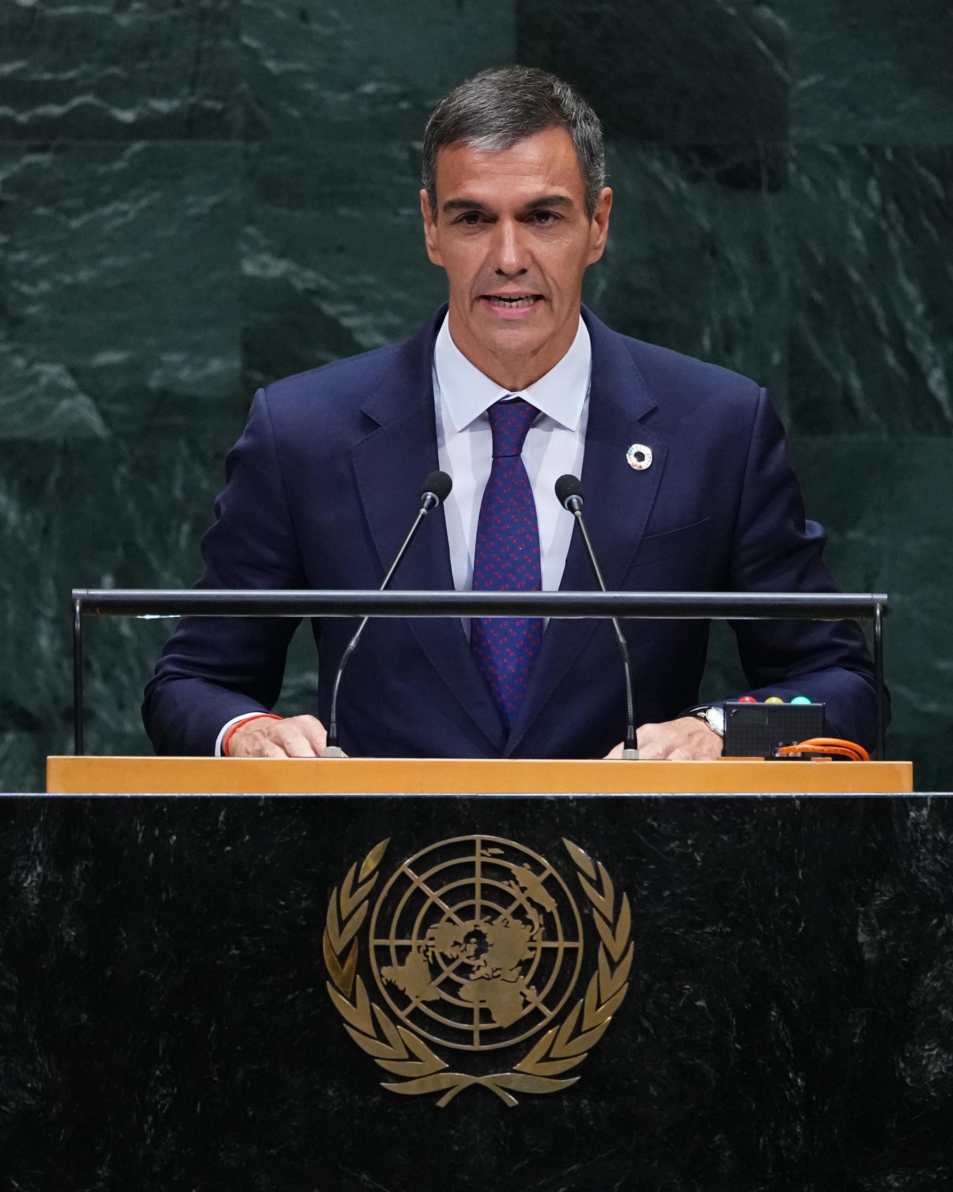 Spain's President Pedro S�nchez addresses the 81st session of the United Nations General Assembly.