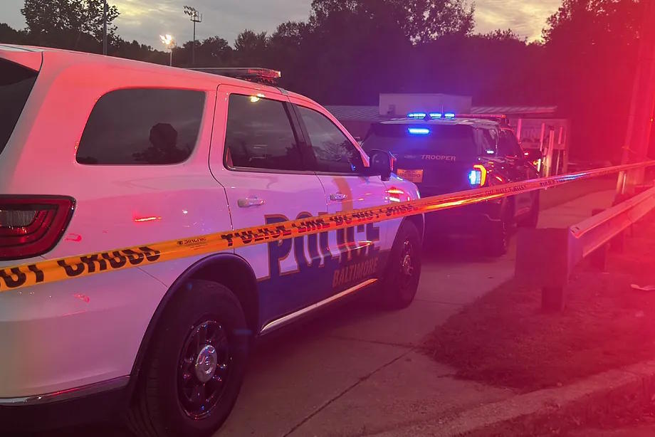 A police car at the scene of the incident.