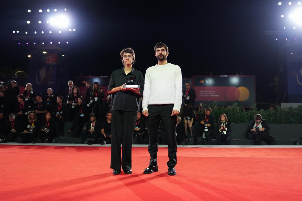 uval Abraham, left, and Rachel Szor accept the special jury prize for the film 'Naza'