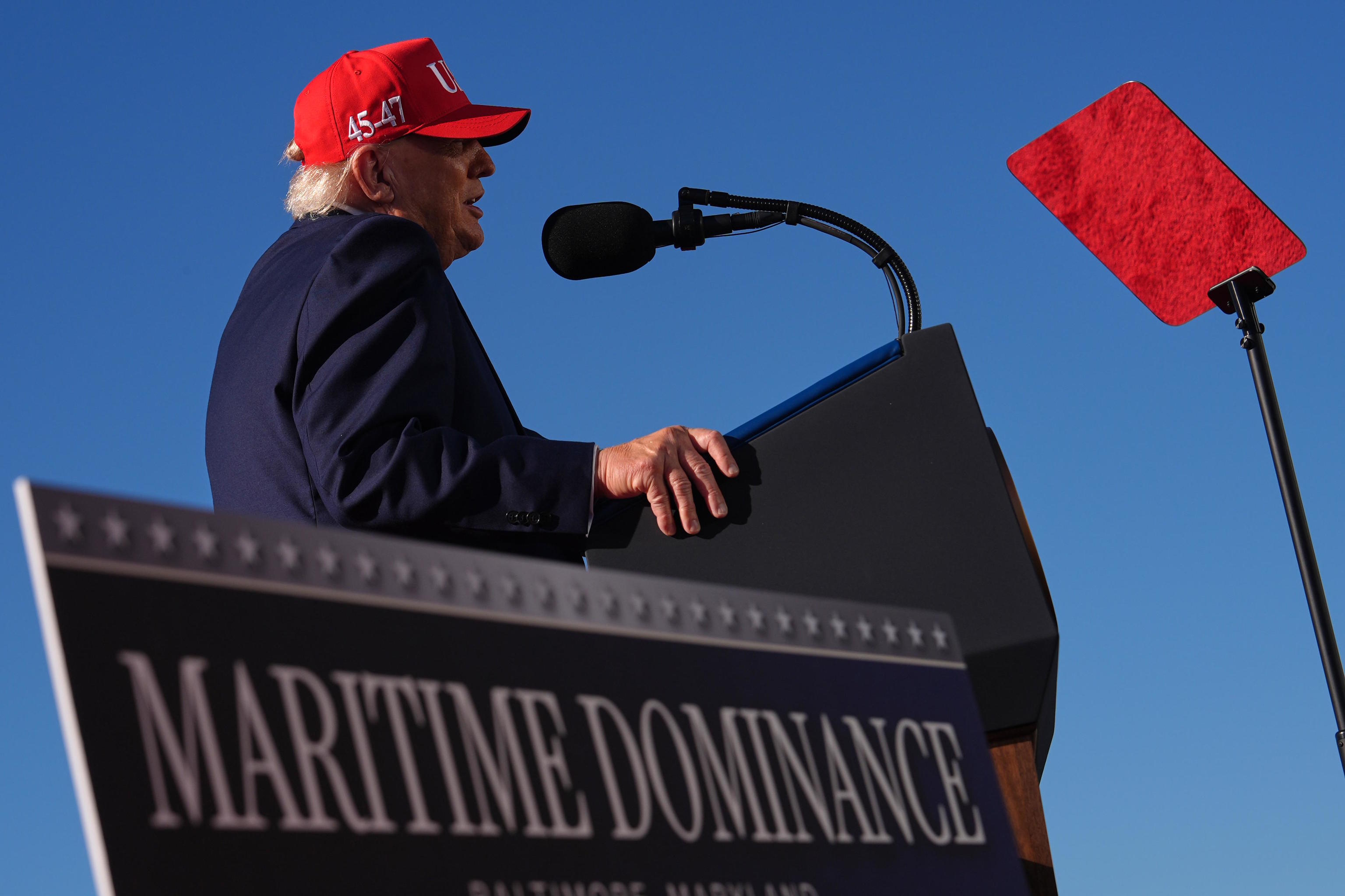 President Donald Trump speaks at an event.