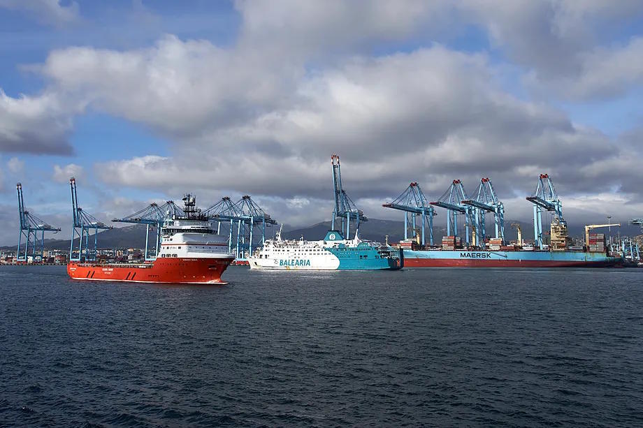 View of several Spanish cargo ships at the Port of Algeciras.
